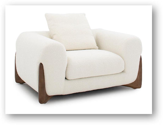 Fauteuil Crème (1 place, pieds bois brun foncé)