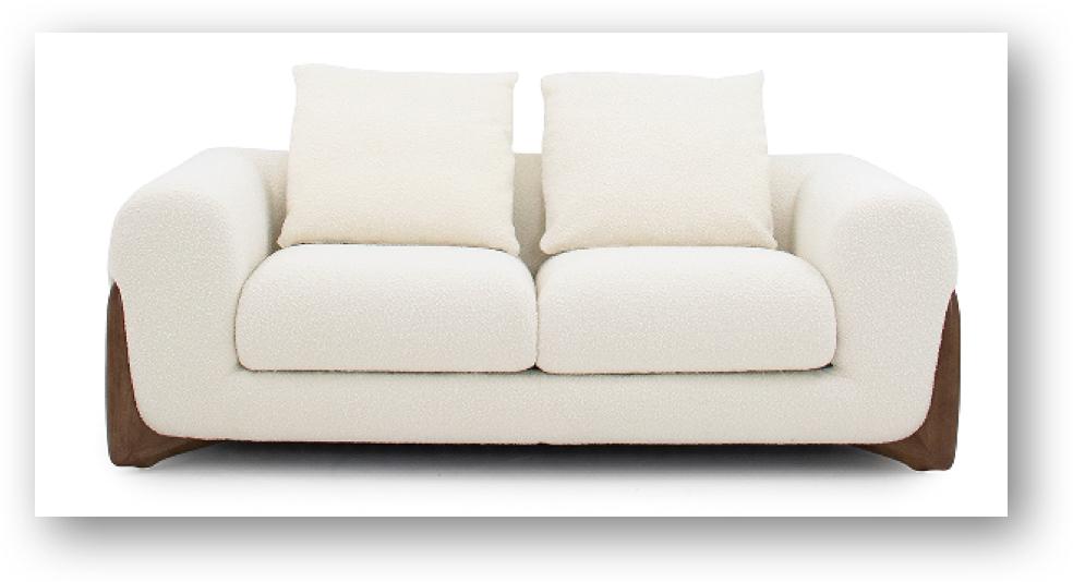 Fauteuil Crème (2 places, pieds bois brun foncé)