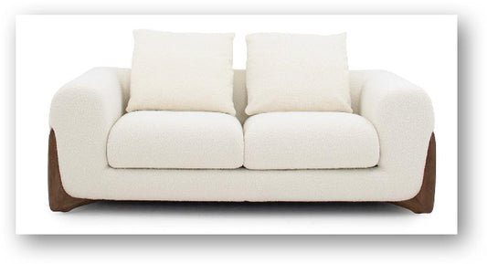 Fauteuil Crème (2 places, pieds bois brun foncé)